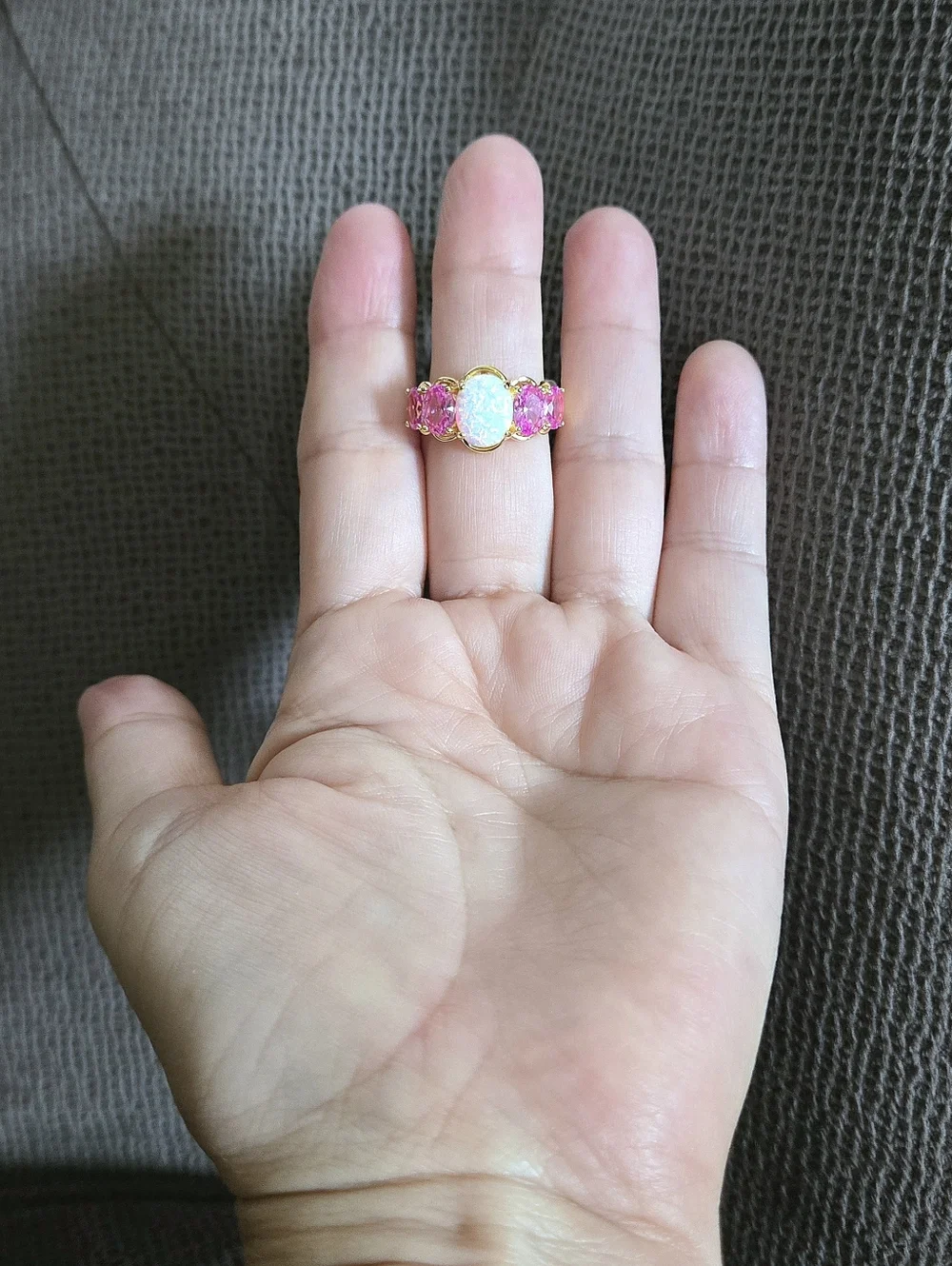 Lab🧪 Created White Fire🔥 Opal and Pink💕 Sapphires Ring💍 - NWT
